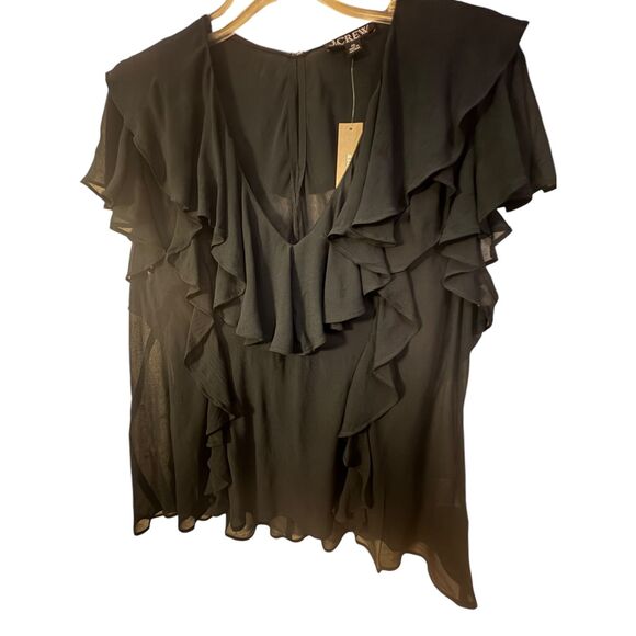 J.CREW NWT Blouse 2X Black Ruffled Chiffon Layered Cami V-Neck Career Sexy Top - Picture 9 of 14